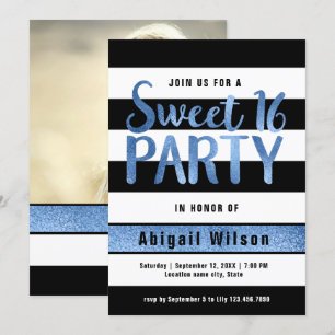 Invitación fiesta de cumpleaños de dulce blanco negro azul
