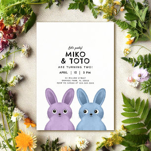 Invitación Fiesta de cumpleaños de dúo de hermanos conejitos