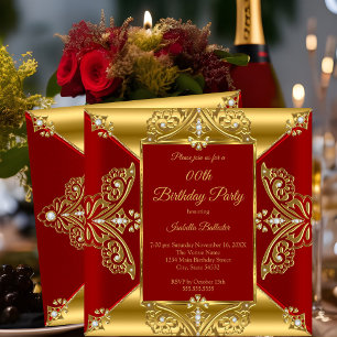 Invitación Fiesta de cumpleaños de edad roja regia diamante j