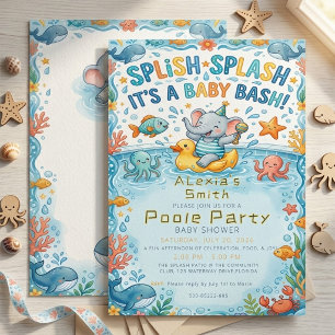 Invitación Fiesta de Cumpleaños de Elefante con Acuarela en l