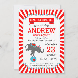 Invitación Fiesta de Cumpleaños de Elefante de Circo