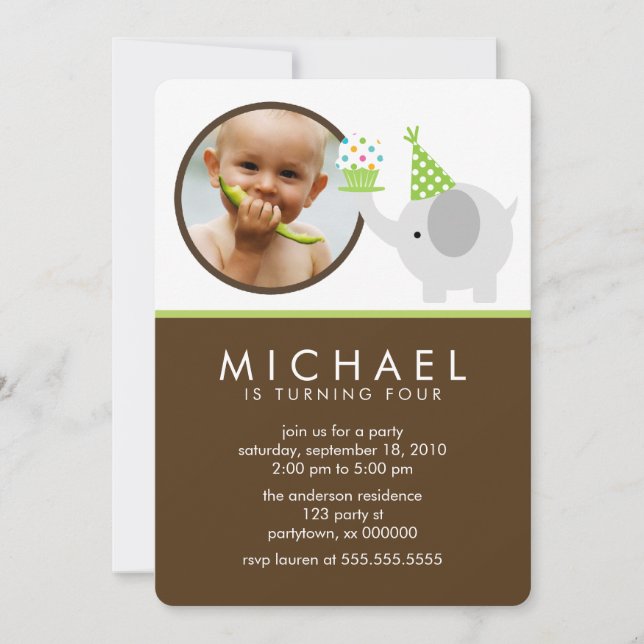 Invitación Fiesta de cumpleaños de elefantes cutos (Anverso)