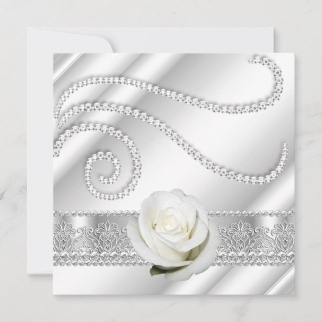 Invitación Fiesta de Cumpleaños de Elegantes Diamantes Blanco (Anverso)