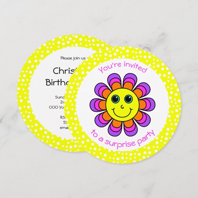 Invitación Fiesta de cumpleaños de energía de las flores (Anverso / Reverso)