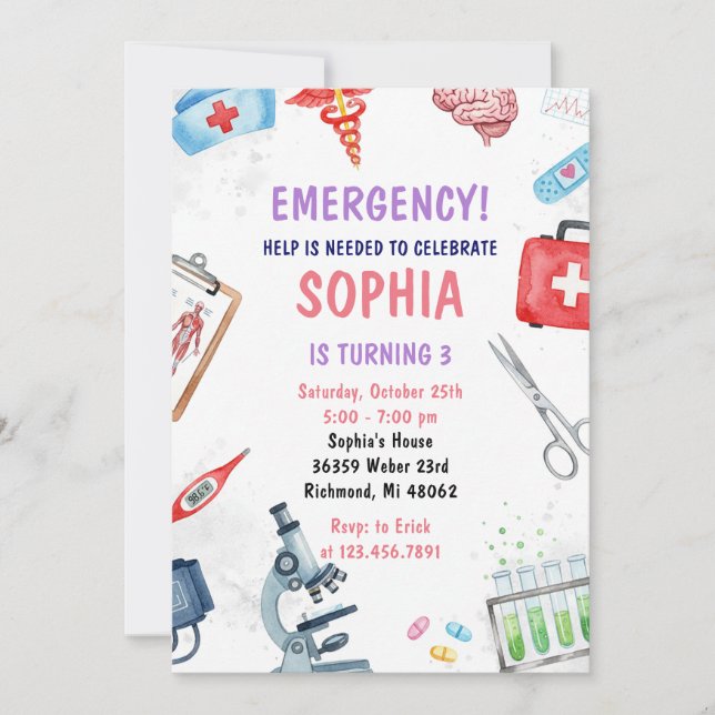 Invitación Fiesta de cumpleaños de enfermera digital personal (Anverso)