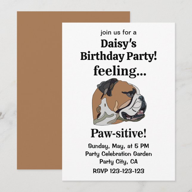Invitación Fiesta de Cumpleaños de English Bulldog Feeling Pa (Anverso / Reverso)