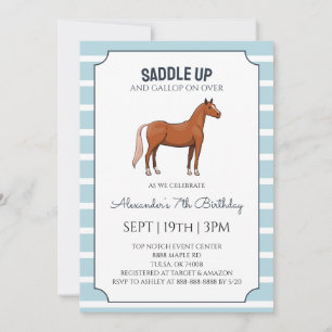 Invitación Fiesta de Cumpleaños de Equitación con Rayas Azule
