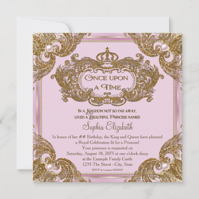 Invitación Fiesta de cumpleaños de Érase una vez elegante (Anverso)