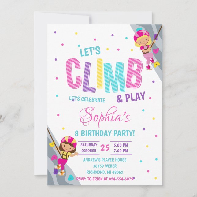Invitación Fiesta de cumpleaños de escalada de Chica de rock  (Anverso)