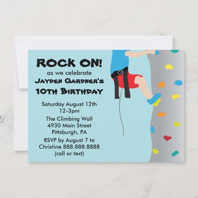 Invitación Fiesta de cumpleaños de escalada de pared de rock  (Anverso)