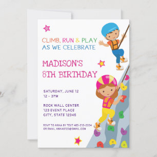 Invitación Fiesta de cumpleaños de escalada de rock infantil