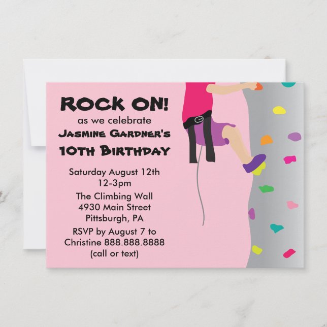 Invitación Fiesta de cumpleaños de escalada del Muro de Chica (Anverso)