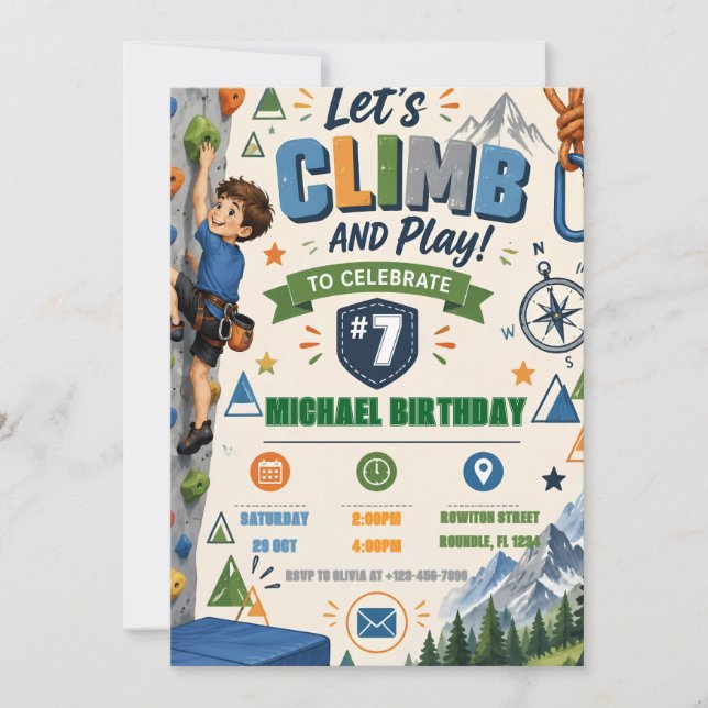 Invitación Fiesta de Cumpleaños de Escalada en Roca  (Anverso)