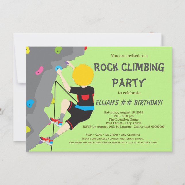 Invitación Fiesta de cumpleaños de escalada en roca (Anverso)