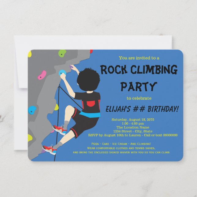 Invitación Fiesta de cumpleaños de escalada en roca (Anverso)