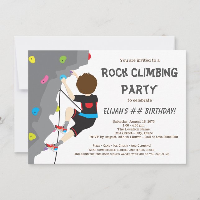 Invitación Fiesta de Cumpleaños de Escalada en Roca para Niño (Anverso)