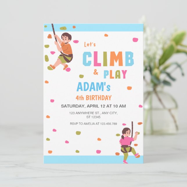 Invitación Fiesta de cumpleaños de escalada infantil (Anverso de pie)