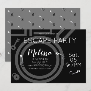 Invitación Fiesta de Cumpleaños de Escape Room Moderno Gris N