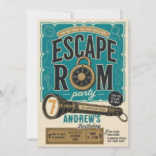 Invitación Fiesta de cumpleaños de Escape Room personalizada