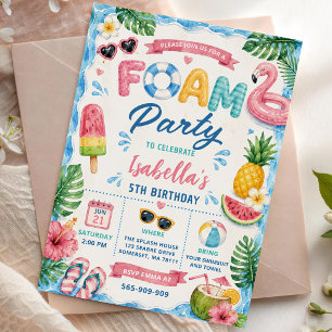 Invitación Fiesta de cumpleaños de espuma de verano