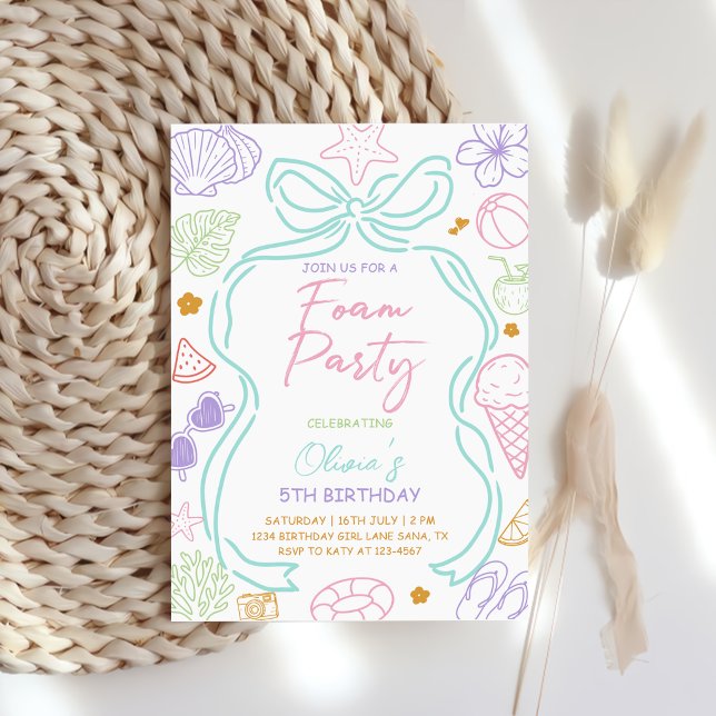 Invitación Fiesta de Cumpleaños de Espuma de Verano Dibujada  (Subido por el creador)