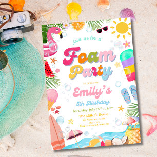 Invitación Fiesta de Cumpleaños de Espuma Tropical Verano Fie