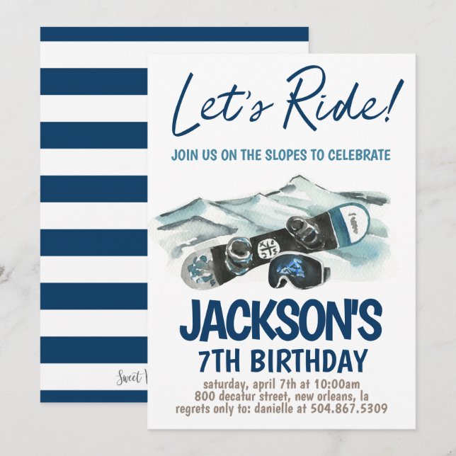 Invitación Fiesta de cumpleaños de esquí (Anverso / Reverso)