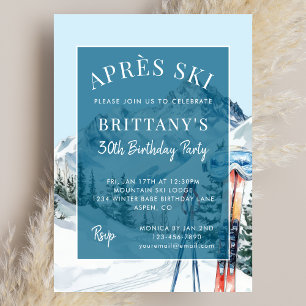 Invitación Fiesta de Cumpleaños de Esquí de Invierno Acuarela