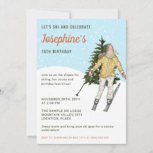 Invitación Fiesta de Cumpleaños de Esquí de Niña de Invierno 
