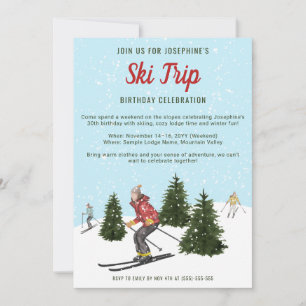 Invitación Fiesta de cumpleaños de esquí de viaje de esquí de