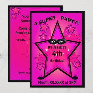 Invitación Fiesta de cumpleaños de estrella Chica superhéroe 
