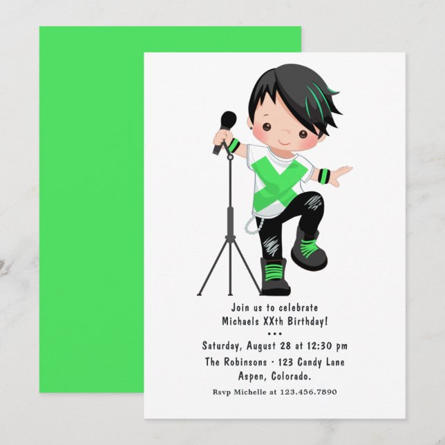 Invitación Fiesta de cumpleaños de estrella de rock niño lind (Anverso / Reverso)