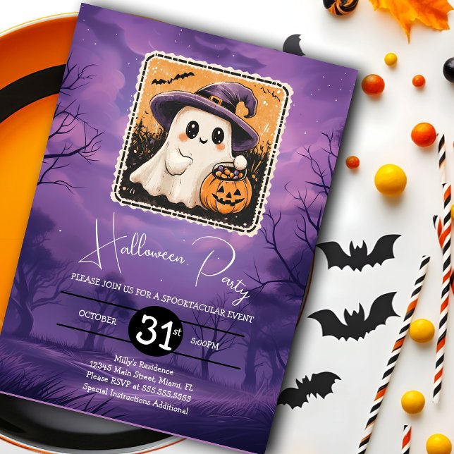 Invitación Fiesta de cumpleaños de fantasma de Halloween lind (Subido por el creador)