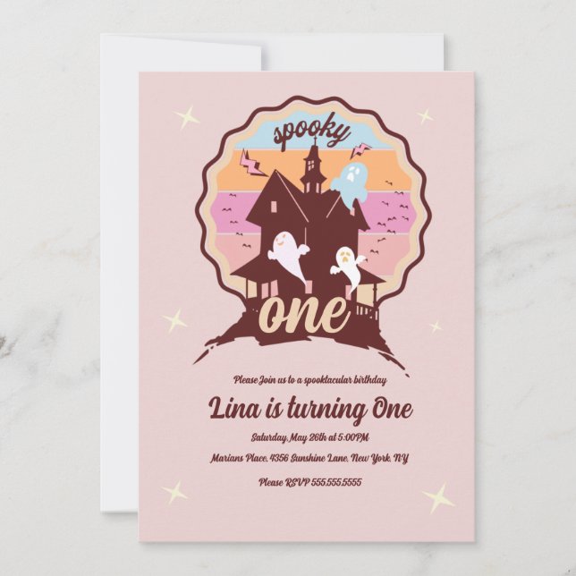 Invitación Fiesta de Cumpleaños de Fantasma de Halloween Spoo (Anverso)