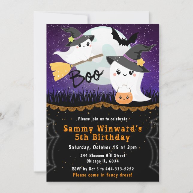 Invitación Fiesta de Cumpleaños de Fantasmas de Boo Halloween (Anverso)