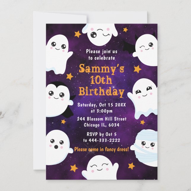 Invitación Fiesta de Cumpleaños de Fantasmas de Boo Halloween (Anverso)