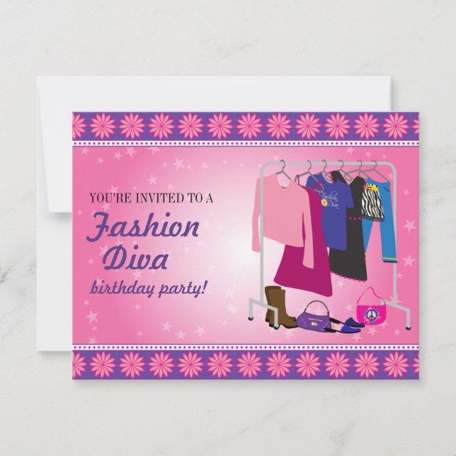 Invitación Fiesta de cumpleaños de Fashion Diva (Anverso)