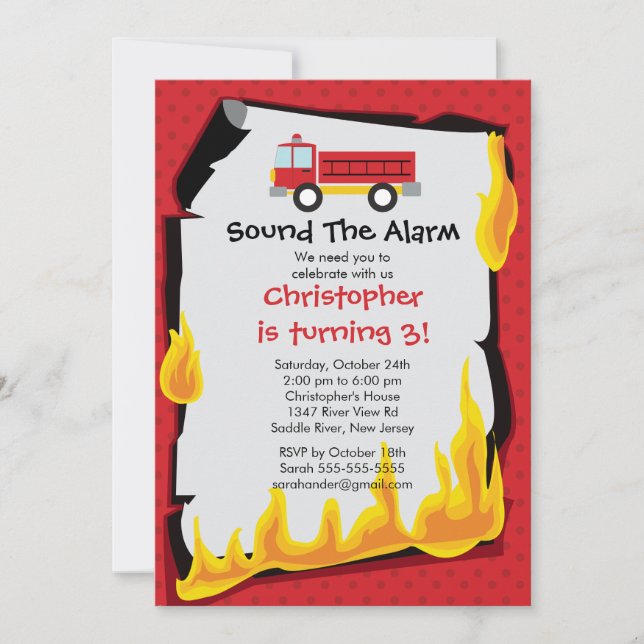 Invitación Fiesta de cumpleaños de Fireman Boy (Anverso)