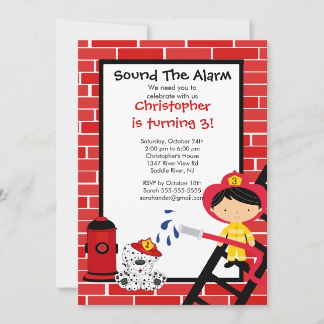 Invitación Fiesta de cumpleaños de Fireman Boy (Anverso)