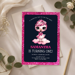 Invitación Fiesta de cumpleaños de flamenco para niña bebé ad