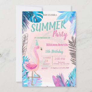 Invitación Fiesta de Cumpleaños de Flamencos Rosados Cute con