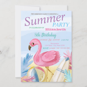 Invitación Fiesta de cumpleaños de flamencos rosados en la pl
