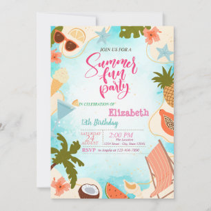 Invitación Fiesta de Cumpleaños de Flamencos Rosas en Verano