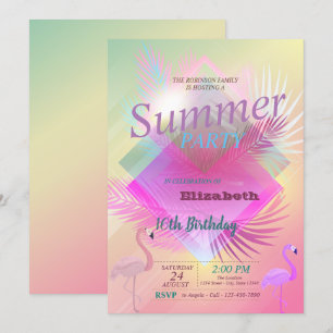 Invitación Fiesta de Cumpleaños de Flamingos Piscina de Veran