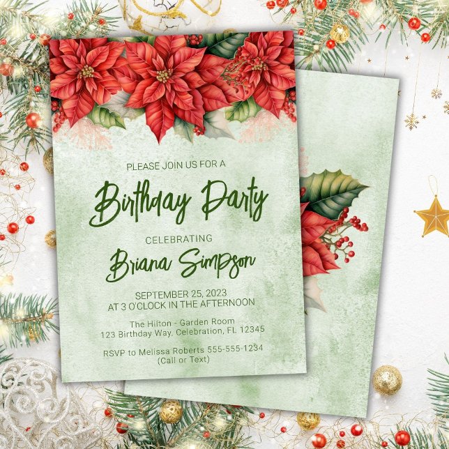 Invitación Fiesta de cumpleaños de Flor de Pascua de Navidad (Subido por el creador)