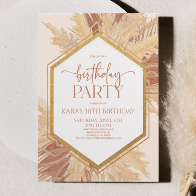 Invitación Fiesta de cumpleaños de flor floral de Boho Rosado (Subido por el creador)