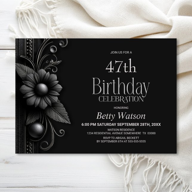 Invitación Fiesta de cumpleaños de flor gris para cualquier e (Subido por el creador)