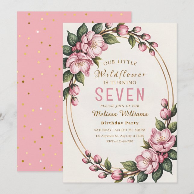 Invitación Fiesta de Cumpleaños de Flor Silvestre de Primaver (Anverso / Reverso)