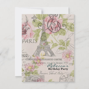 Invitación fiesta de cumpleaños de floral eiffel tower en Par