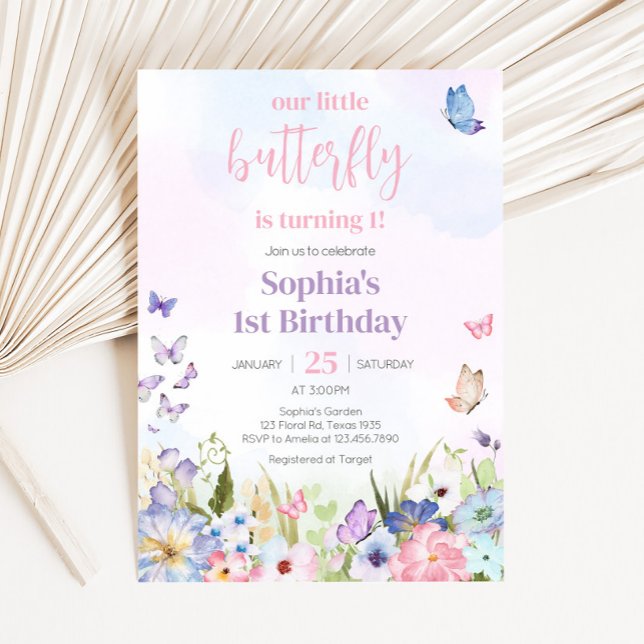 Invitación Fiesta de cumpleaños de Floral Little Butterfly (Little Butterfly Floral Birthday Party)